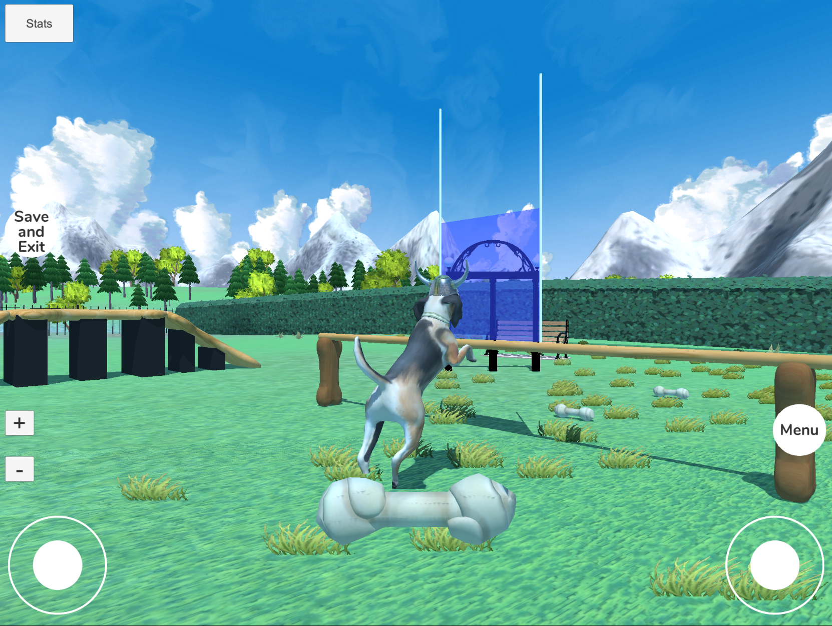 VFB-H Agility Minigame A virtual dog jumping over a hurdle.