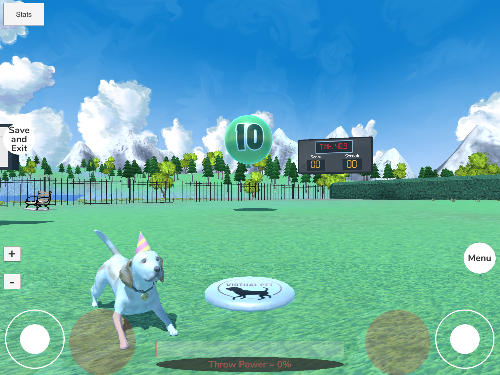 VFB-H Frisbee Minigame A virtual dog excited to chase a frisbee.